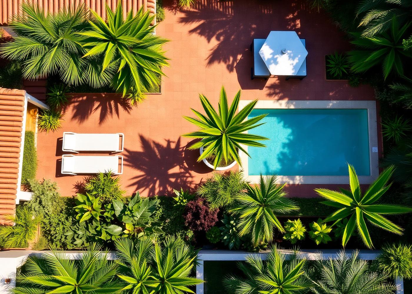 Jardim de piscina numa moradia privada